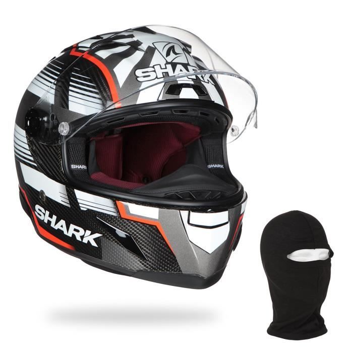 SHARK Casque moto intégral Race R Pro Réplica Zarco - GP de Malaisie + Cagoule - Noir, rouge et Blanc