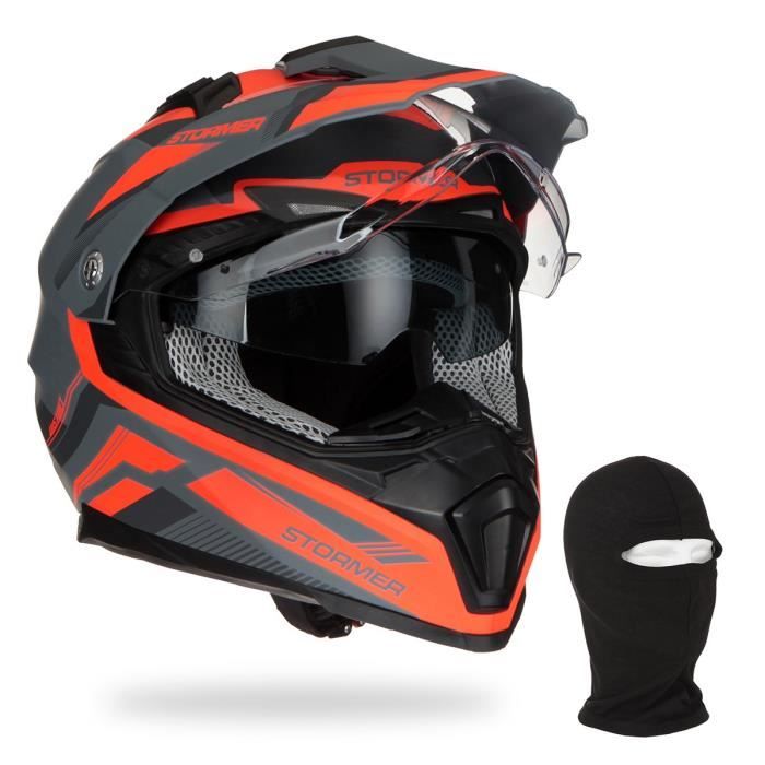 STORMER Casque Cross Traveller District Néon Orange + Cagoule