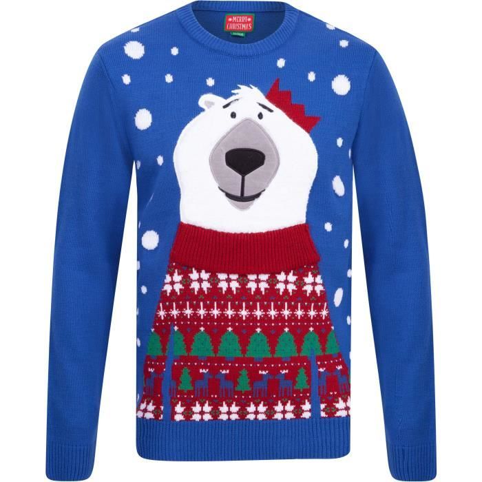 Pull de Noël Ours Polaire à Leds Bleu Clair Homme
