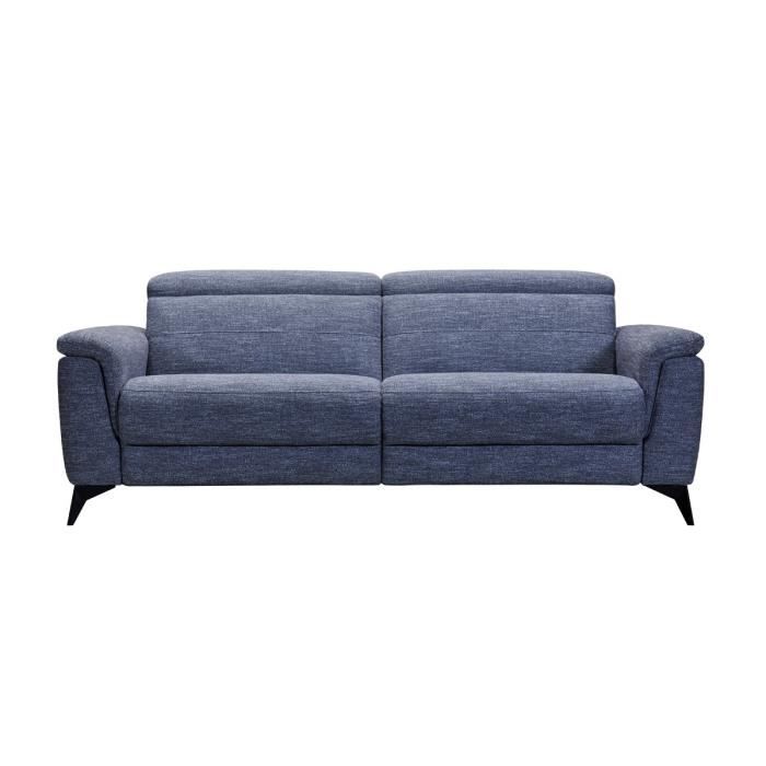 MELBOURNE Canapé 3 places avec 2 relax electrique - Tissu bleu clair - L 208 x P 108 x H x 79 cm