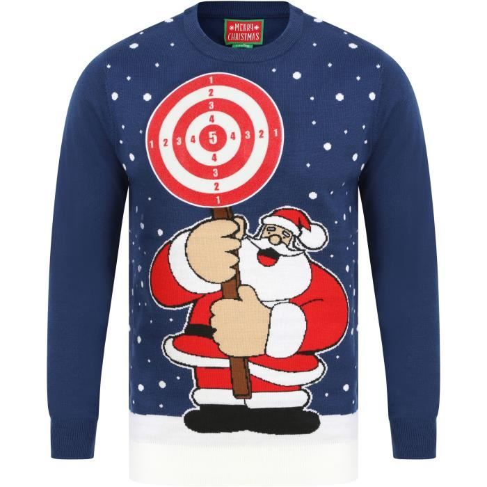 Pull de Noël Père Noël à Cible Bleu Homme