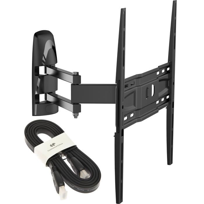 MYBRACKET MB400 FULL MOTION Support mural pour TV de 40- à 65- + CONTINENTAL EDISON Câble HDMI 2.0 1.5m slim 4K