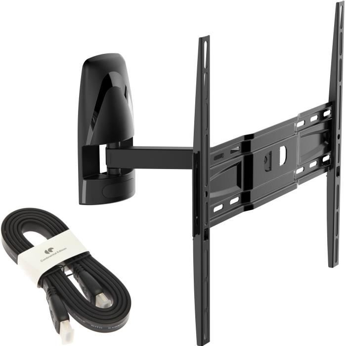 MYBRACKET MB400 MOTION Support mural pour TV de 40- à 65- + CONTINENTAL EDISON Câble HDMI 2.0 1.5m slim 4K