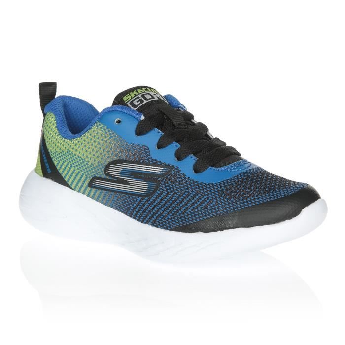 SKECHERS Baskets Go Run 600-Haddox - Enfant Fille - Noir et Vert Lime - Tige en mesh - Fermeture à lacets - Bordure en tissu