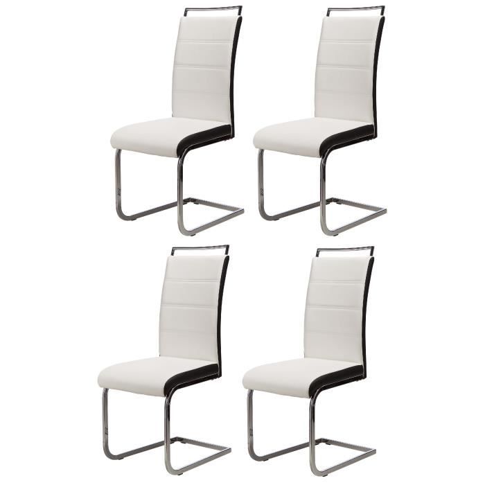DYLAN Lot de 4 chaises salon blanc noir