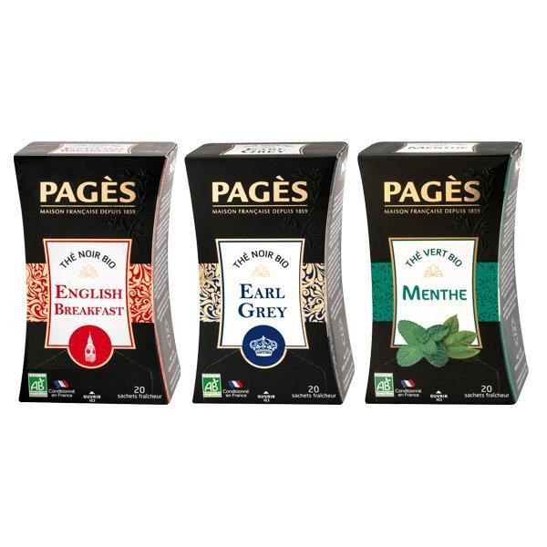 Lot de Spécial Petit Déjeuner : Thé Noir English Breakfast Bio + Thé Noir Earl Grey Bio + Thé Vert Menthe Bio