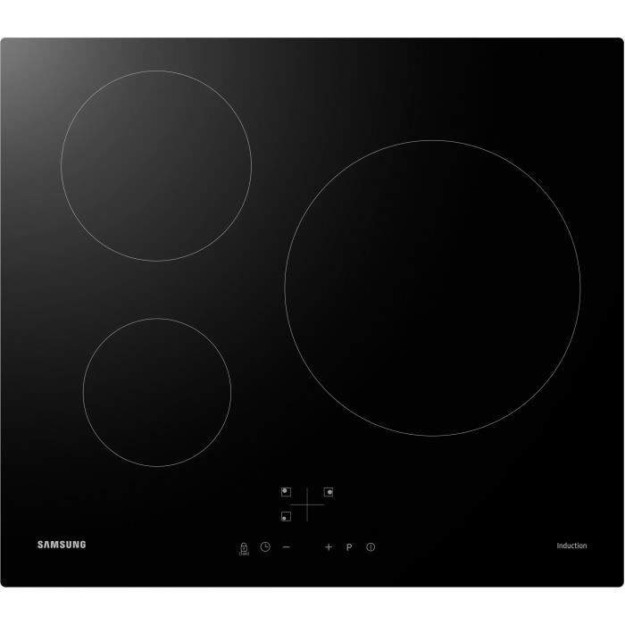 Plaque de cuisson induction - SAMSUNG - 3 zones - L59 x P57 cm - NZ63M3NM1BB/UR - 7200 W - Revêtement verre - Noir