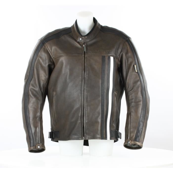RIDER TEC Cuir Moto Rétro Marron-Blanc