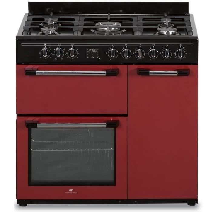 Cuisinière piano gaz 3 fours électriques CONTINENTAL EDISON CECP903FBXD 5 feux - Bordeaux - Largeur 90 cm