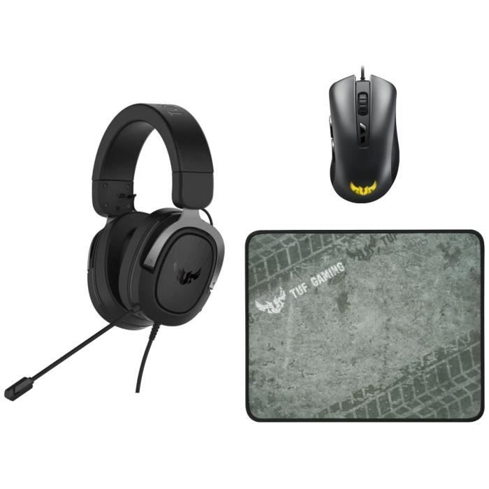 PACK ASUS : Casque TUF H3 Gun Metal + Souris Gamer TUF Gaming M3 + Tapis de Souris TUF P3