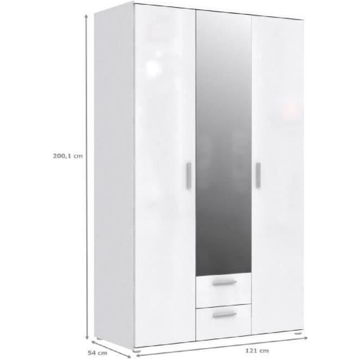 SELKEÄ Armoire de chambre - style contemporain blanc laqué brillant - L 121 cm