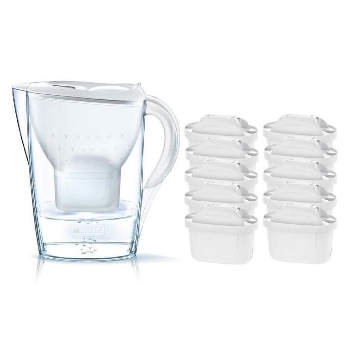 Pack BRITA Carafe filtrante MARELLA Blanc + 10 Cartouches de rechange