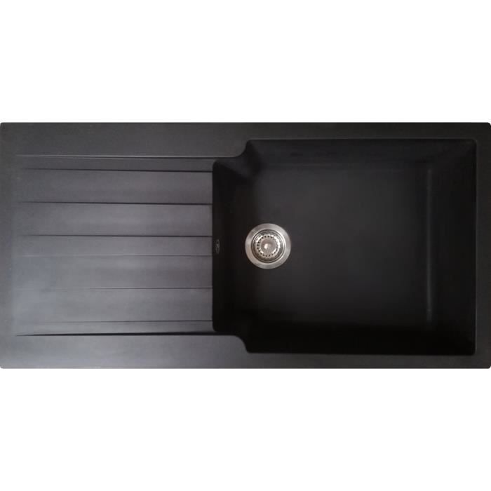 ESSEBAGNO SIERRA EVIER RESINE NOIRE 1 GRANDE CUVE + 1 EGOUTTOIR Evier en résine noir 1000x500 mmHauteur 210 mm1 cuve