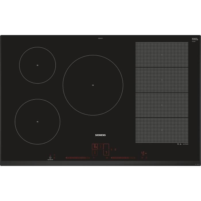 SIEMENS EX851LVC1F Table de cuisson induction - 5 zones - 7400 W - L 80,2 x P52,2cm - Revêtement verre - Coloris noir