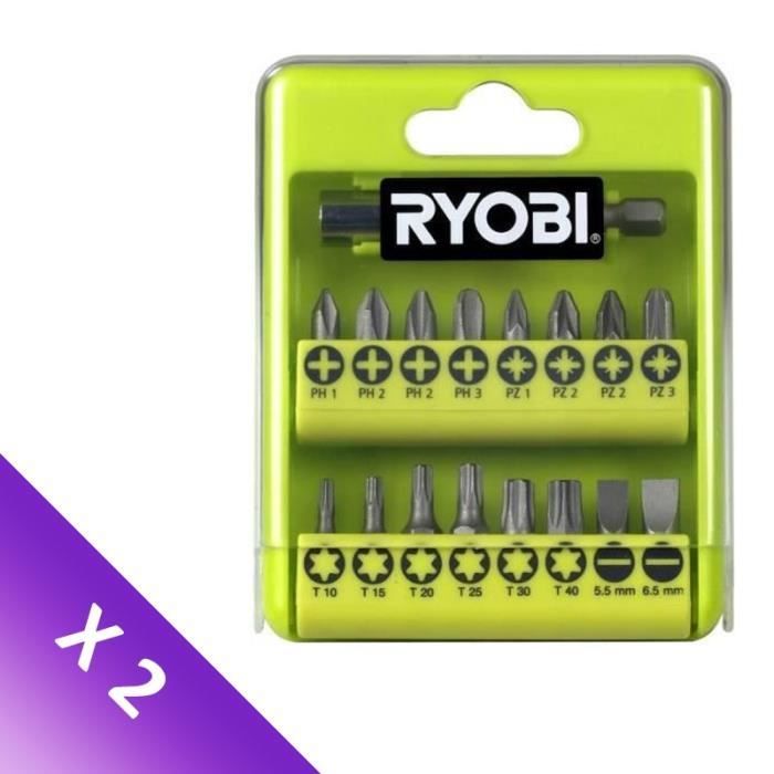 [LOT DE 2] RYOBI Boîte cristal 17 accessoires de vissage