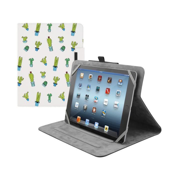 TNB Etui Folio universel tablette 10 pouces - étui rotatif 360° - simili cuir - design cactus