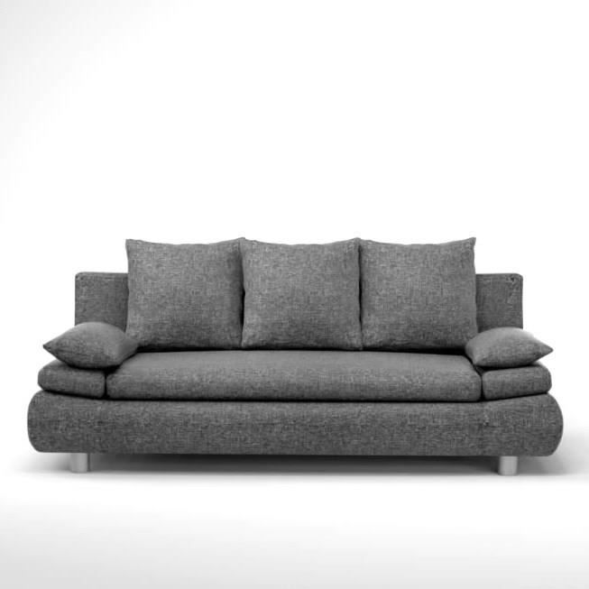 NAHO Canapé droit convertible 3 places + Coffre de rangement - Tissu gris - Contemporain - L 205 x P 97 cm