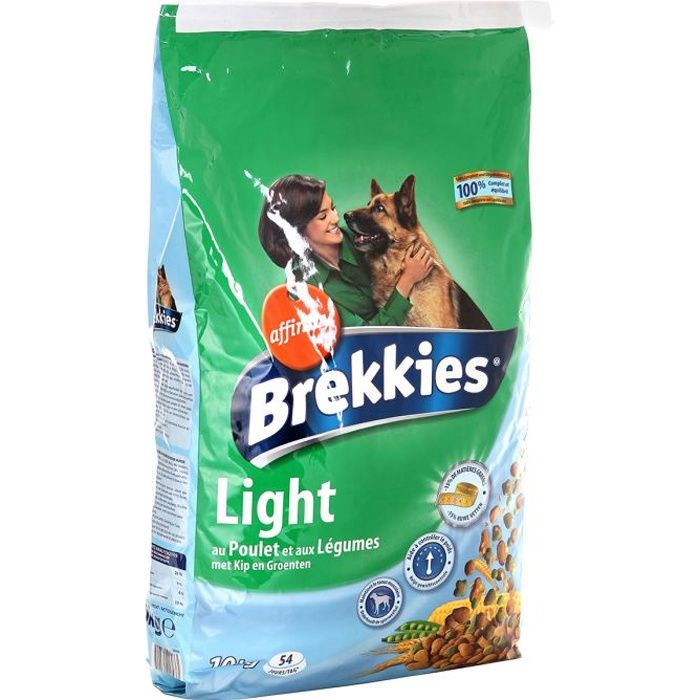 BREKKIES Croquettes Light au poulet et aux légumes - Pour chien adulte - 10kg