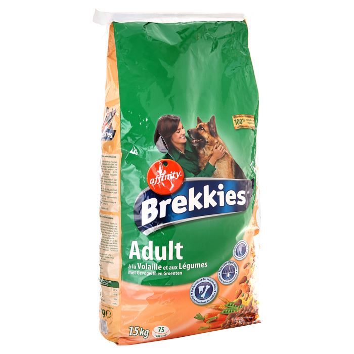 BREKKIES Croquettes à la volaille et aux légumes - 15kg - Pour chien adulte