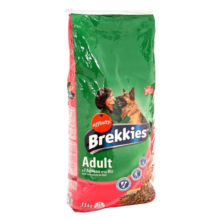 BREKKIES Croquettes à l'agneau et au riz pour chien adulte 15kg