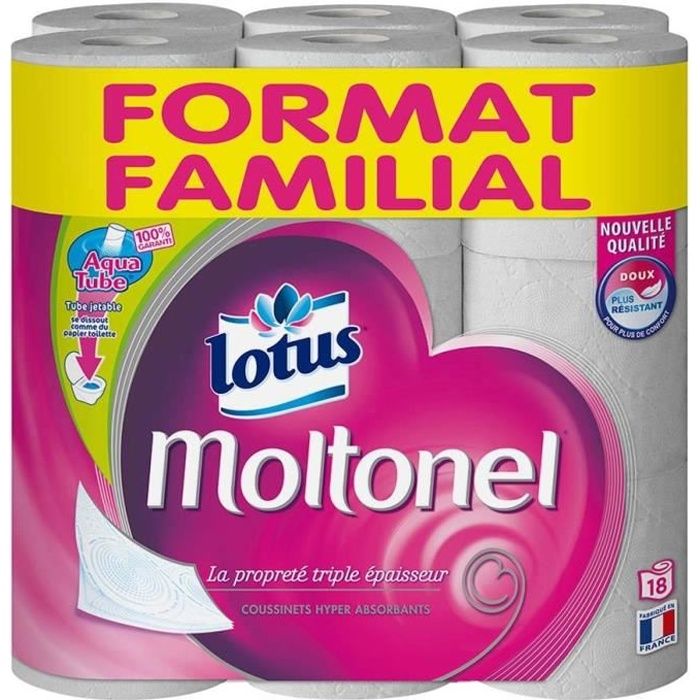 LOTUS MOLTONEL Papier hygiénique format familial - 18 rouleaux