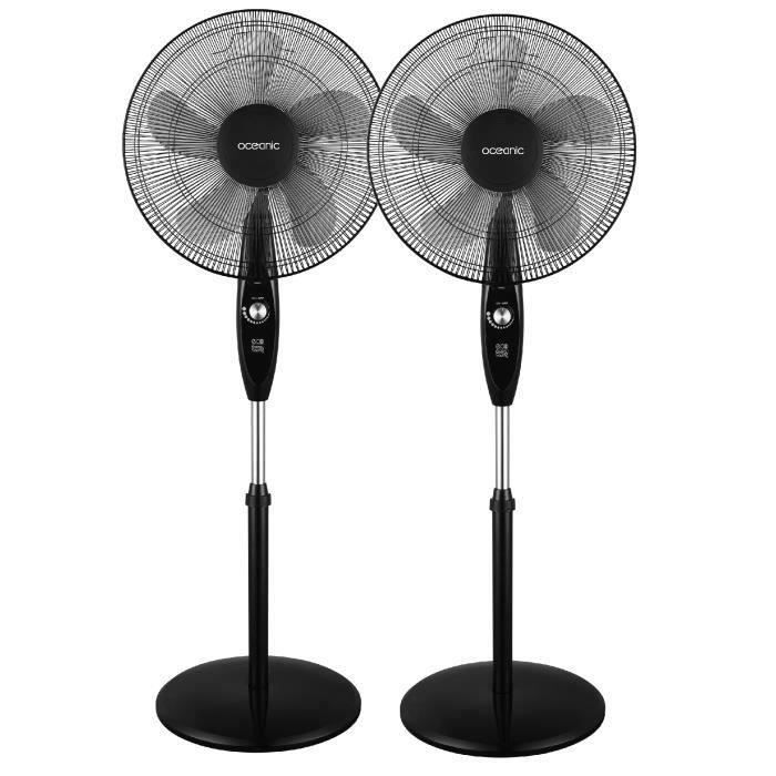 OCEANIC Pack de 2 ventilateurs sur pied 35 W - DC - Ø 40 cm - Silencieux - Oscillation - Noir