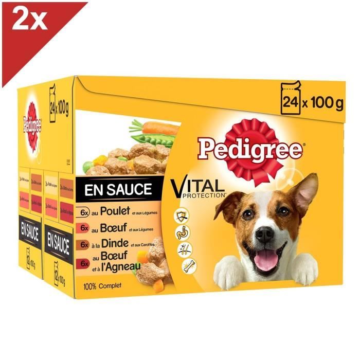 PEDIGREE Sachets fraîcheur en sauce - 4 variétés - Pour chien adulte - 24 x 100 g (x2)