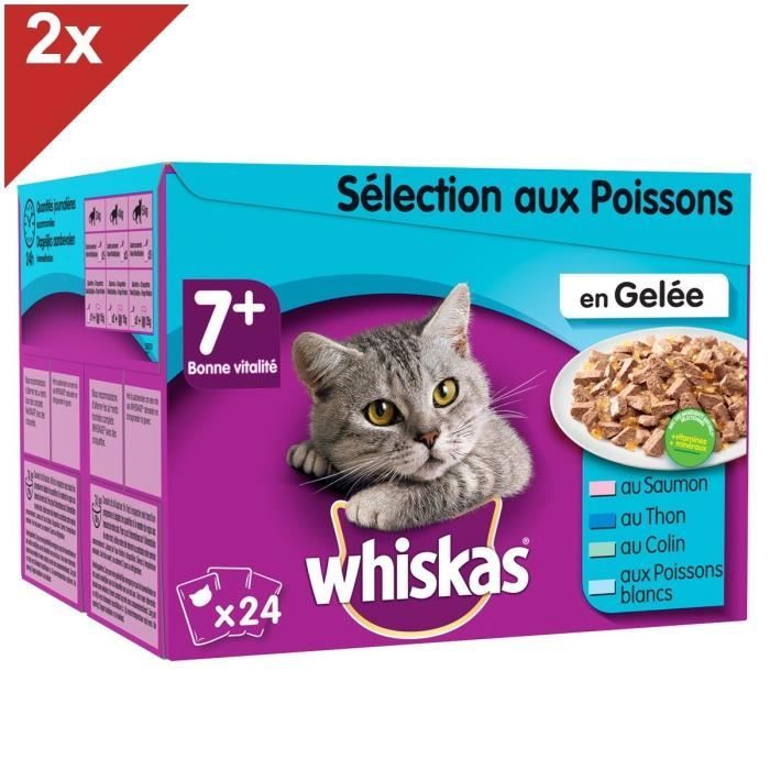 WHISKAS 48 Sachets fraîcheur en gelée sélection poissons chat senior 100g (2x24)