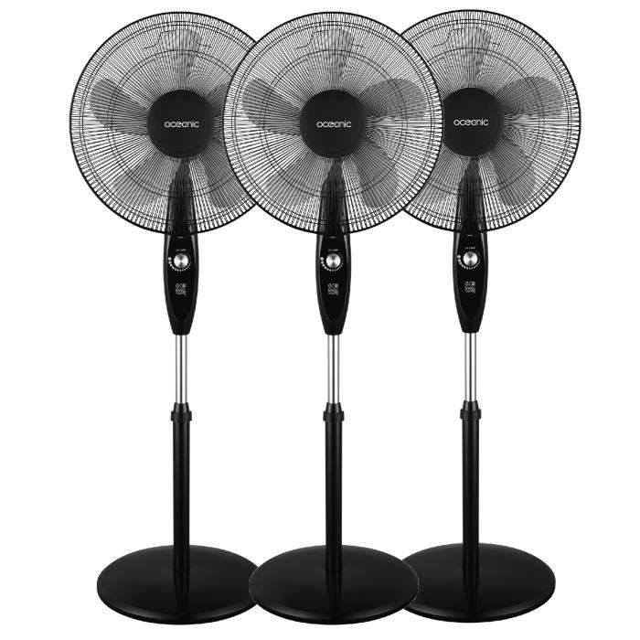 OCEANIC Pack de 3 ventilateurs sur pied 35 W - DC - Ø 40 cm - Silencieux - Oscillation - Noir
