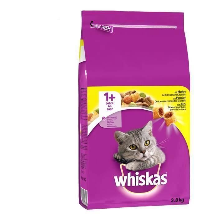 WHISKAS Croquettes au poulet - Pour chat adulte - 3 x 3,8 kg