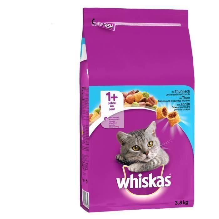 WHISKAS Croquettes au thon - Pour chat adulte - 3 x 3,8 kg