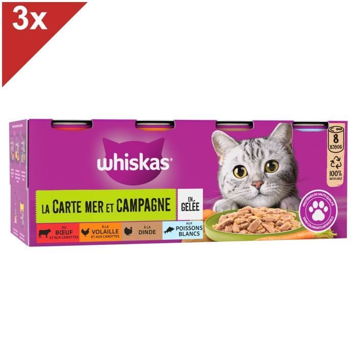 WHISKAS Boîtes en gelée 4 variétés pour chat 8x390g