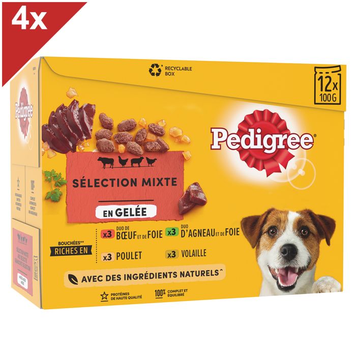 PEDIGREE Sachets fraîcheur en gelée 4 variétés - Pour chien - 12x 100 g (x4)