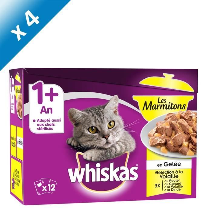 WHISKAS Les Marmitons Sachets fraîcheur en gelée - À la volaille - Pour chat - 48 x 85 g