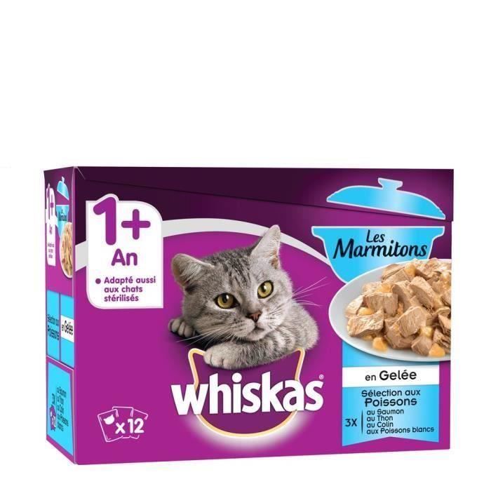 WHISKAS Les Marmitons Sachets fraîcheur en gelée - Aux poissons - Pour chat - 48 x 85 g