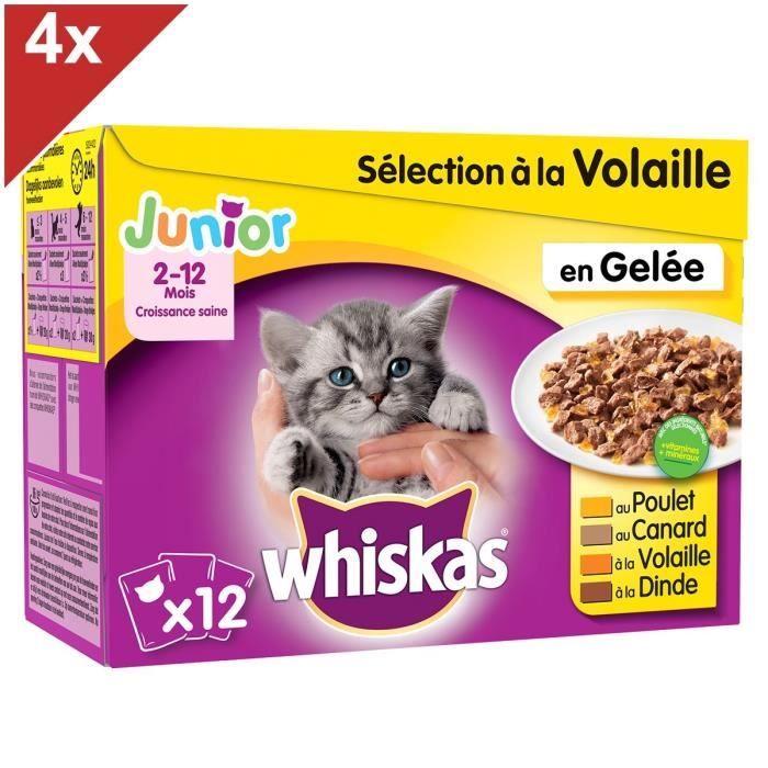 WHISKAS Sachets fraîcheur en gelée - 4 variétés - Pour chaton - 48 x 100 g