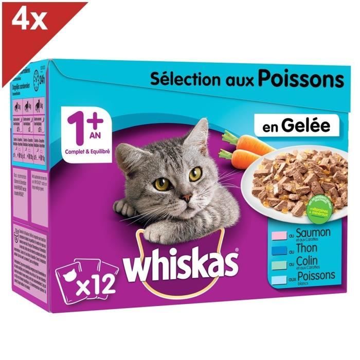 WHISKAS 48 Sachets fraîcheur gelée sélection aux poissons pour chat 100g (4x12)