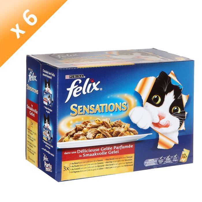 FELIX Sensations en Gelée Viandes - 12 x 100 g (x6) - Pour chat adulte