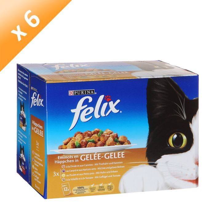FELIX Emincés en Gelée Volaille-Légumes - 12 x 100 g (x6) - Pour chat adulte