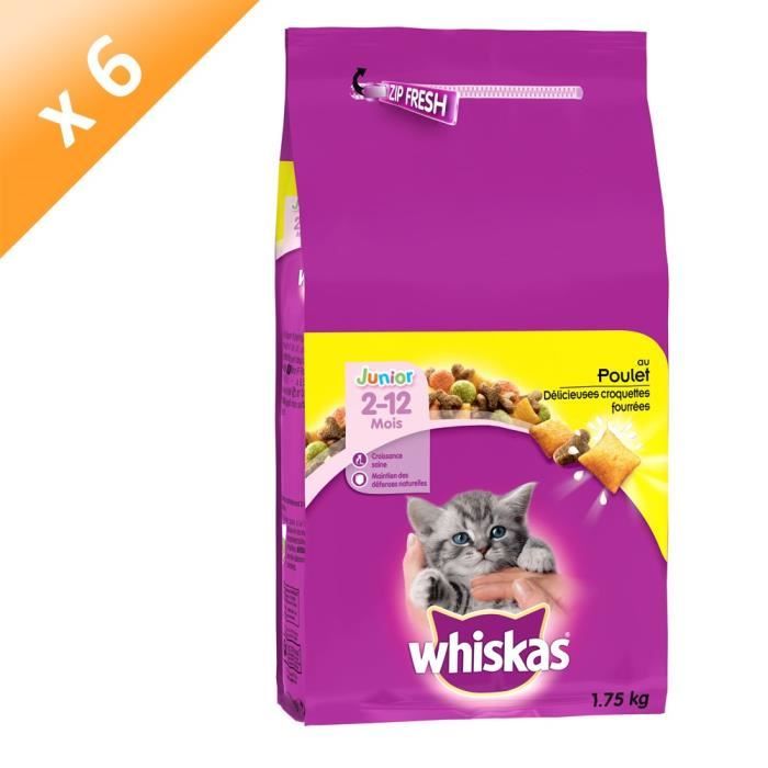 WHISKAS Croquettes au poulet - Pour chaton - 1,75 kg (x6)
