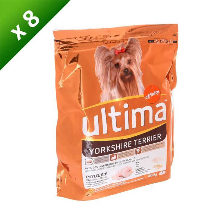 ULTIMA Spécial Mini Yorkshire Terrier riche en poulet et riz - 800g (x8) - Pour chien adulte
