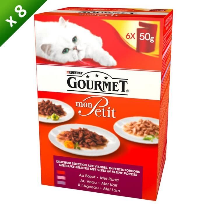 GOURMET Mon Petit au bœuf, au veau et à l'agneau - Pour chat adulte - Toutes races - 6x50 g (x8)