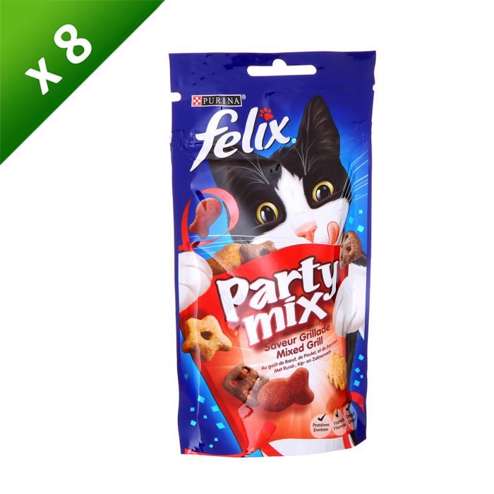 FELIX Friandises Party Mix Saveur Grillade - 60g (x8) - Pour chat adulte