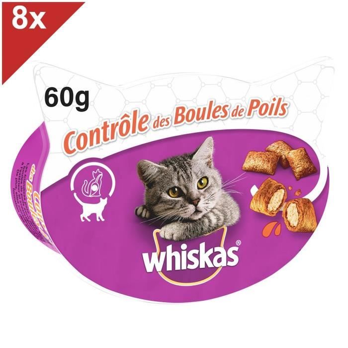 WHISKAS Contrôle boules de poils Friandises pour chat 8x60g