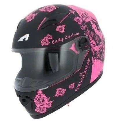 ASTONE Casque Intégral GT Lady Custom Noir et Fuchsia + Cagoule