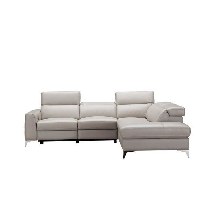 Canapé d'angle droit avec 1 place relax électrique - Cuir de vachette - Beige - L 275 x P 231 x H 95 cm - EDISON
