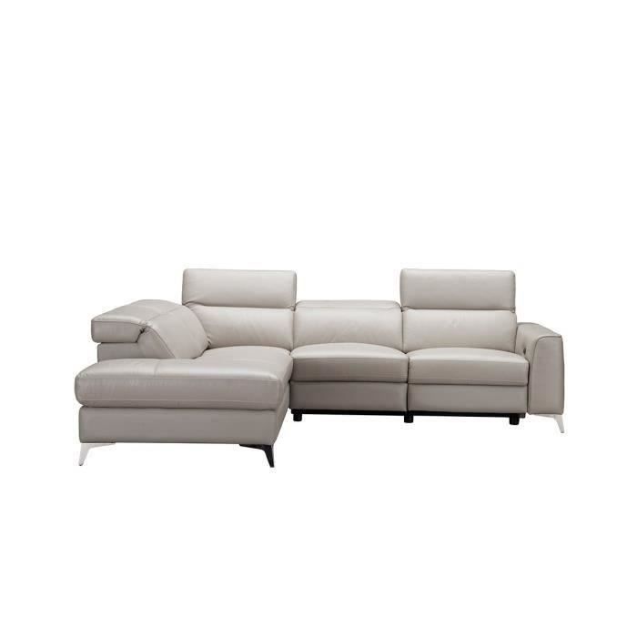 EDISON Canapé d'angle gauche avec 1 place relax électrique Beige - Cuir de vachette - L 275 x P 231 x H 95 cm