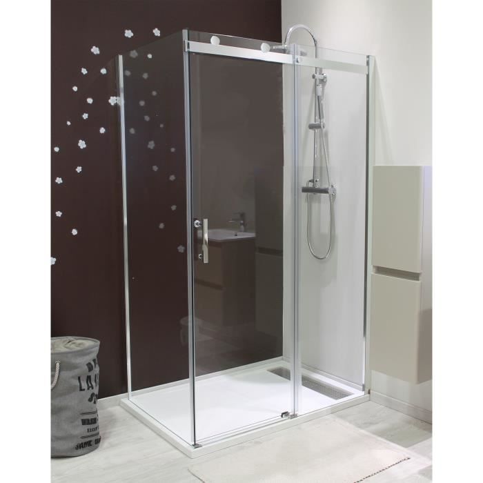 AQUA+ Porte de douche coulissante Alico - 140 cm - Verre trempé 6 mm