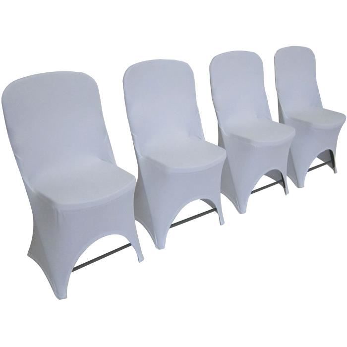 Lot de 4 chaises de jardin pliantes pour réception - 42 x 42 x 87 cm - Structure Grise - Assise Blanche + 4 housses de protection