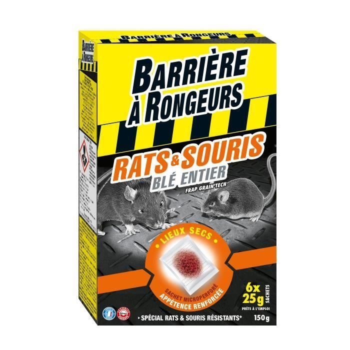 BARRIERE A RONGEURS Appât sur céréales pour rats et souris - Spécial lieux secs - 150 g (Lot de 2)